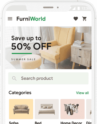 Furniworld - Online Furniture Buying Selling App, furniture eCommerce App at Jotech Apps